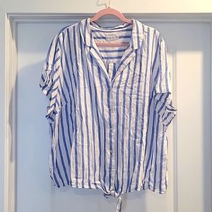 Blue and white stripe linen blouse